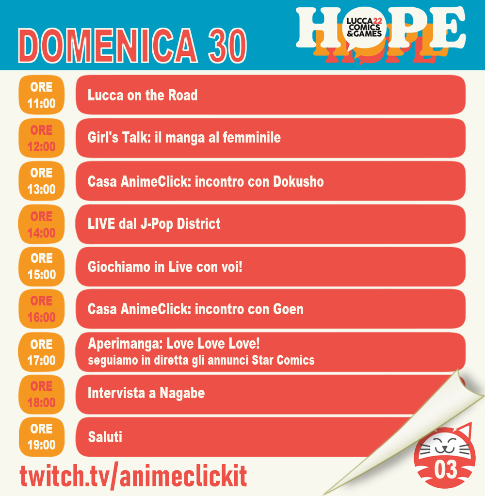 Programma Twitch AnimeClick al Lucca Comics 2022